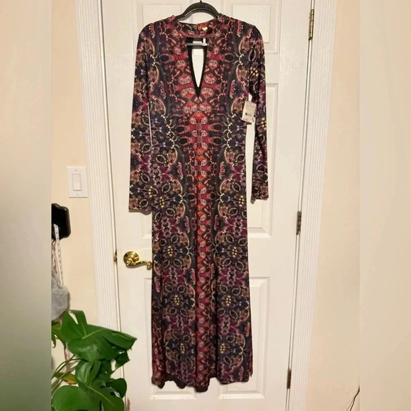 *NWT* Free People Dress Womens Medium Cabaret Maxi Long Sleeve Sunrise Combo - Picture 3 of 5